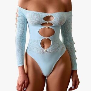 Baby blue fishnet stocking pinup dollbaby rave festival cute doll-baby pinup new